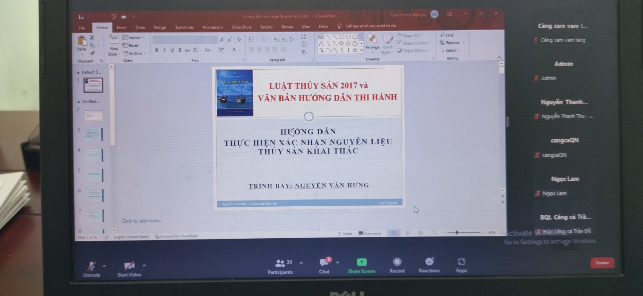 Cán bộ, nhân viên cảng cá Nghệ An tham dự tập huấn do Tổng cục Thủy sản Tổ chức bằng hình thức online